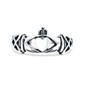 Claddagh Oxidized Band Solid 925 Sterling Silver Thumb Ring (8mm)